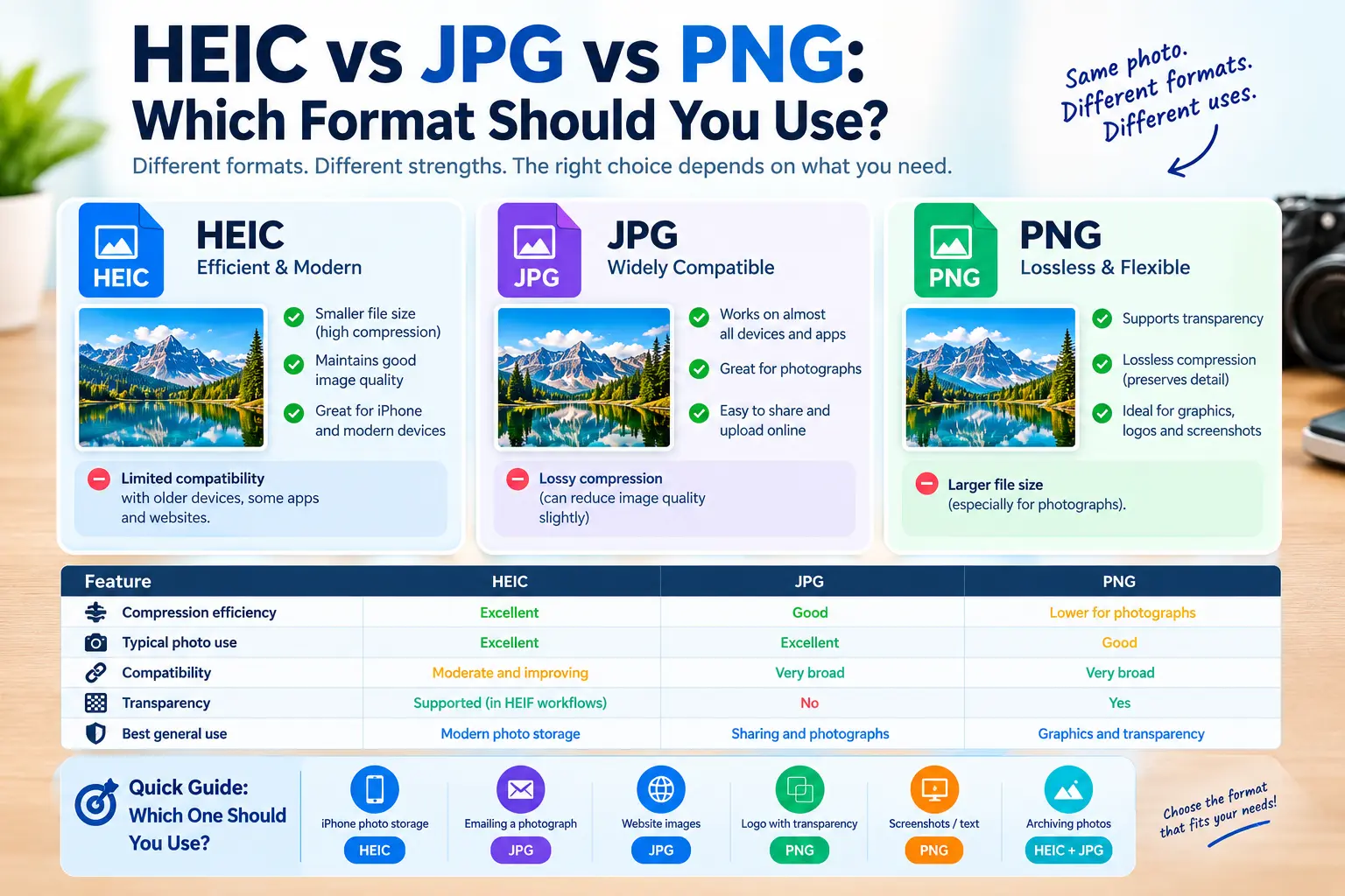 HEIC vs JPG vs PNG: Which Format Should You Use?